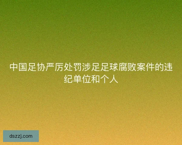 中国足协严厉处罚涉足足球腐败案件的违纪单位和个人
